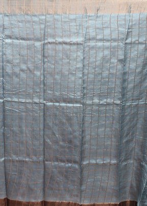 Grey Handloom Tussar Pure Silk Saree With Blouse Piece