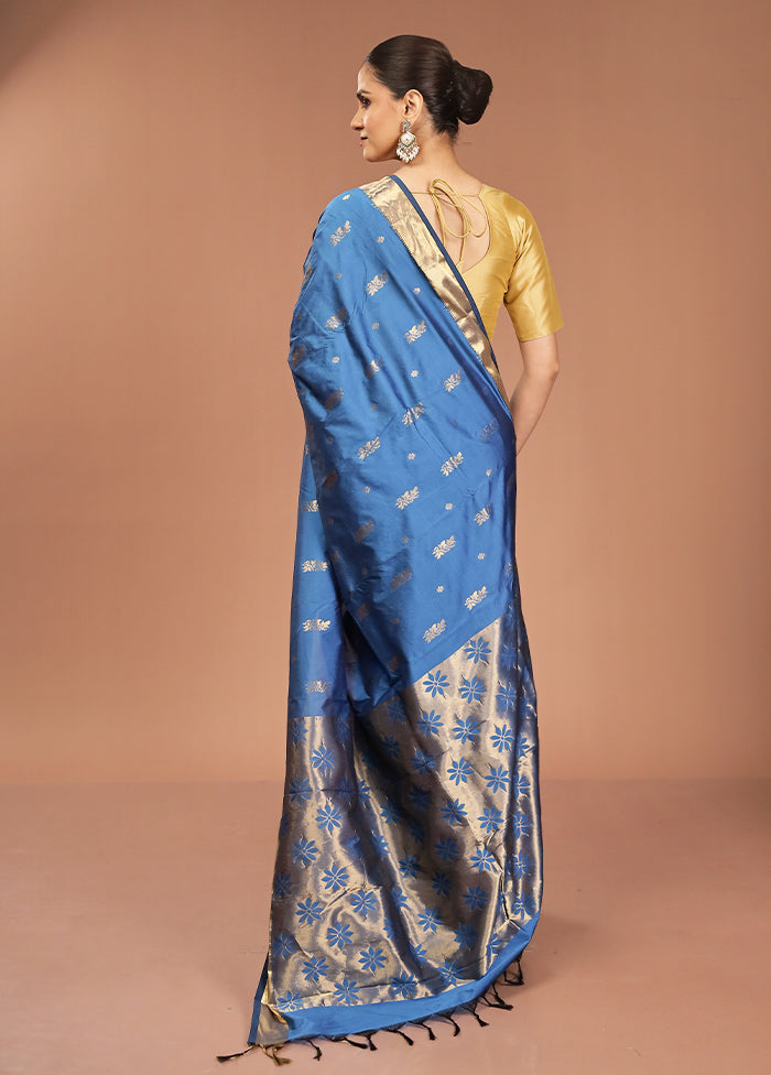 Blue Kanjivaram Silk Saree With Blouse Piece