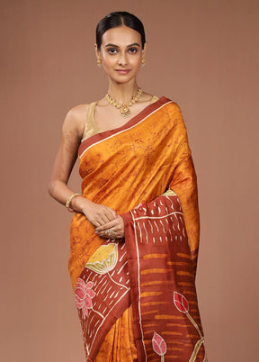 Yellow Printed Pure Silk Saree Without Blouse Piece