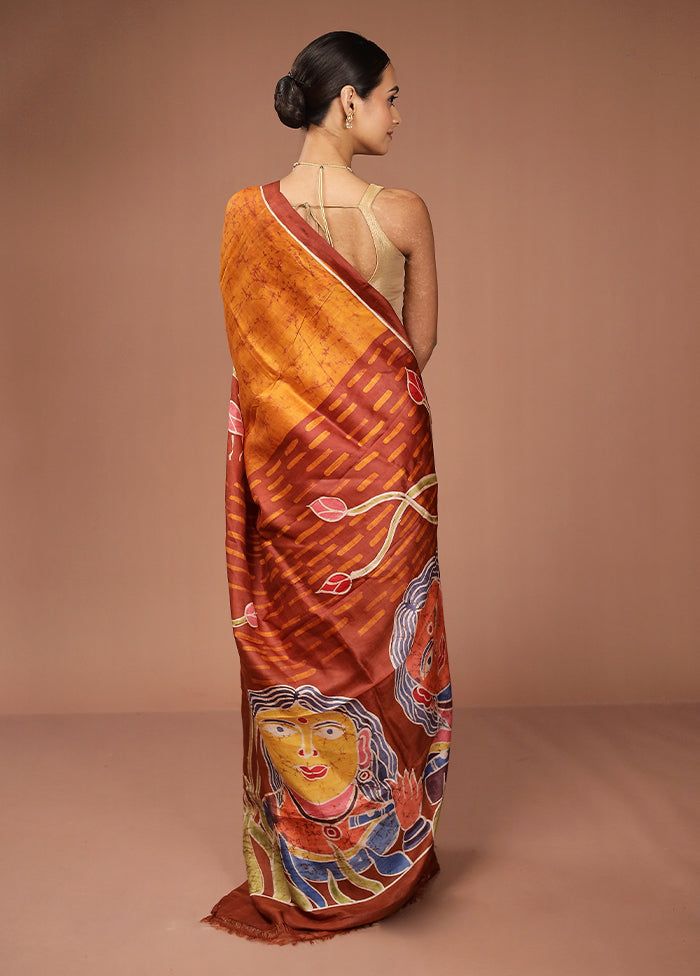 Yellow Printed Pure Silk Saree Without Blouse Piece
