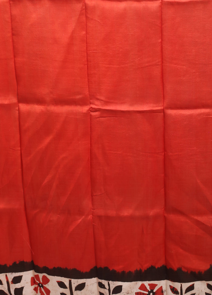 Red Printed Pure Silk Saree Without Blouse Piece