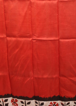Red Printed Pure Silk Saree Without Blouse Piece