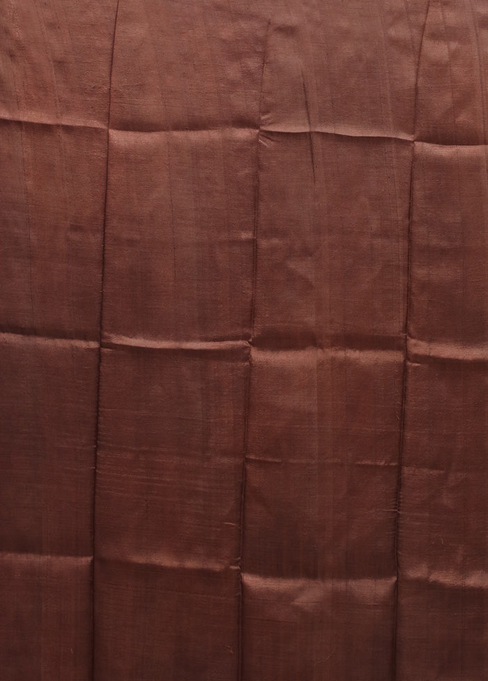 Brown Printed Pure Silk Saree Without Blouse Piece