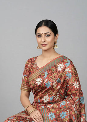 Grey Handloom Kantha Stitch Pure Silk Saree With Blouse Piece