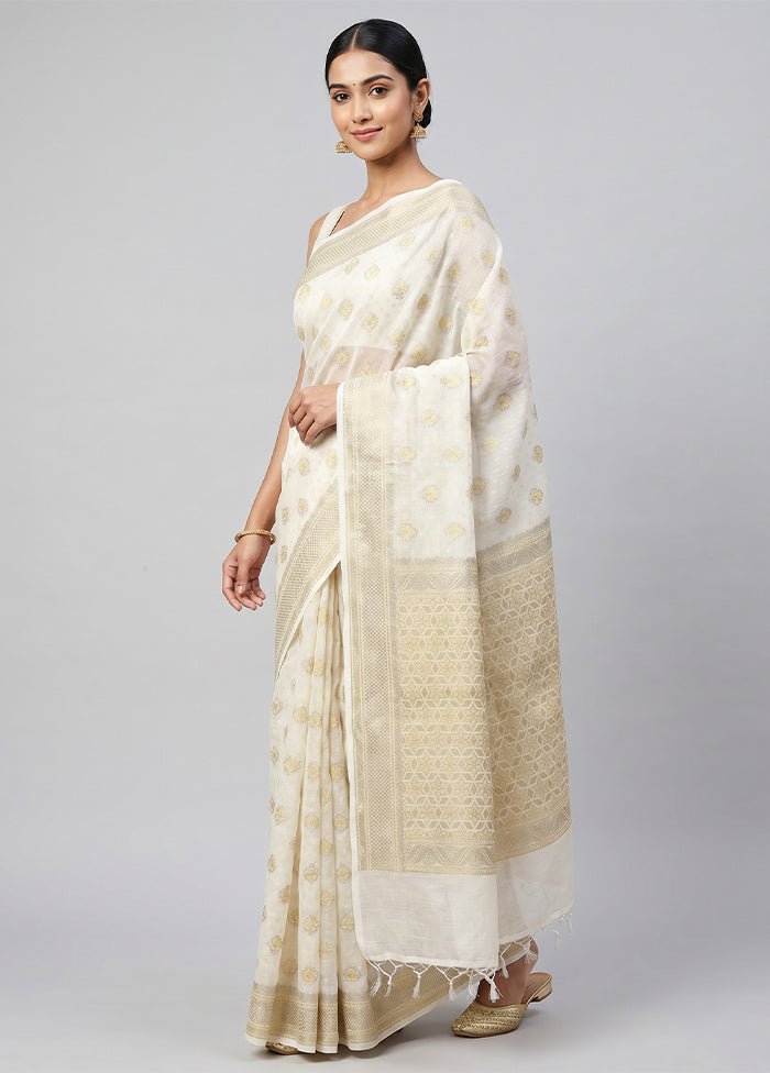 White Kora Silk Saree With Blouse Piece