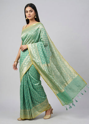 Green Kora Silk Saree With Blouse Piece