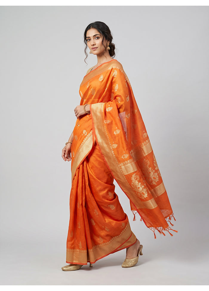 Yellow Kora Silk Saree With Blouse Piece