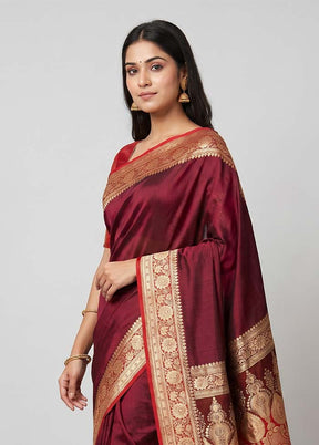 Maroon Banarasi Silk Saree With Blouse Piece