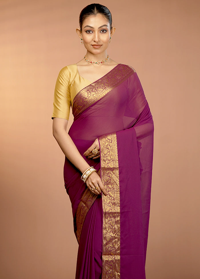 Purple Chiffon Silk Saree With Blouse Piece