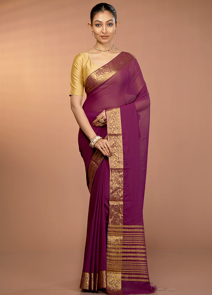 Purple Chiffon Silk Saree With Blouse Piece