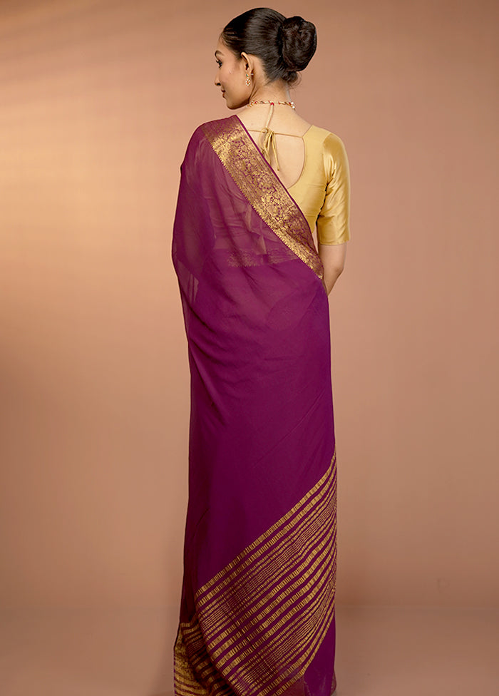 Purple Chiffon Silk Saree With Blouse Piece