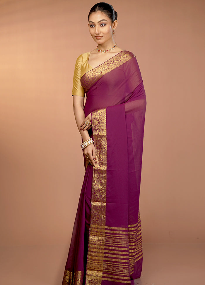 Purple Chiffon Silk Saree With Blouse Piece
