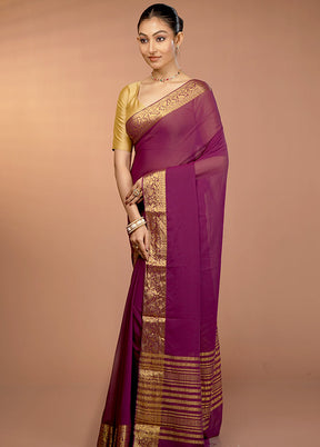 Purple Chiffon Silk Saree With Blouse Piece