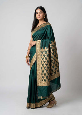 Green Banarasi Silk Saree With Blouse Piece