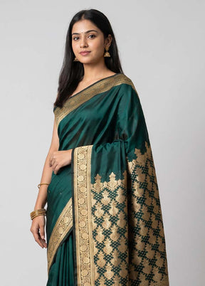 Green Banarasi Silk Saree With Blouse Piece