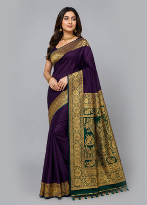 Purple Banarasi Silk Saree With Blouse Piece