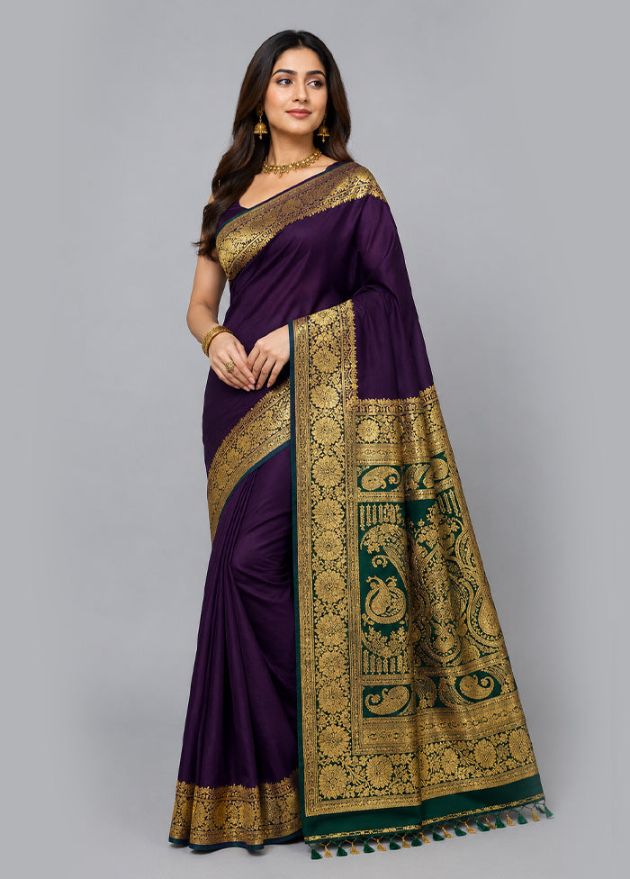 Purple Banarasi Silk Saree With Blouse Piece