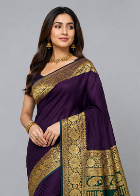 Purple Banarasi Silk Saree With Blouse Piece