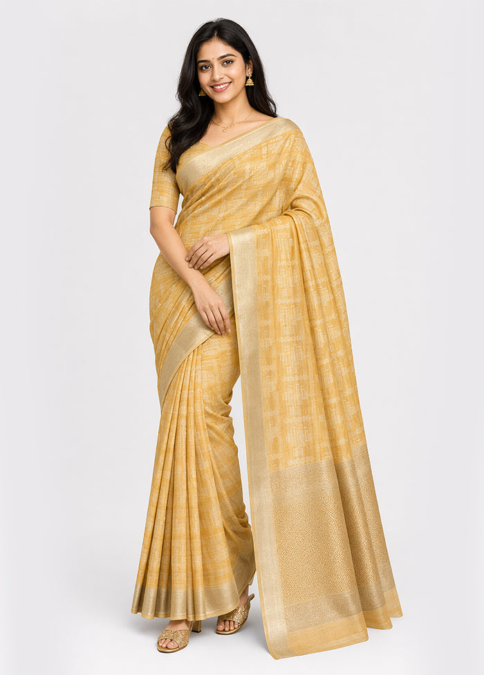 Yellow Pure Cotton Saree With Blouse Piece