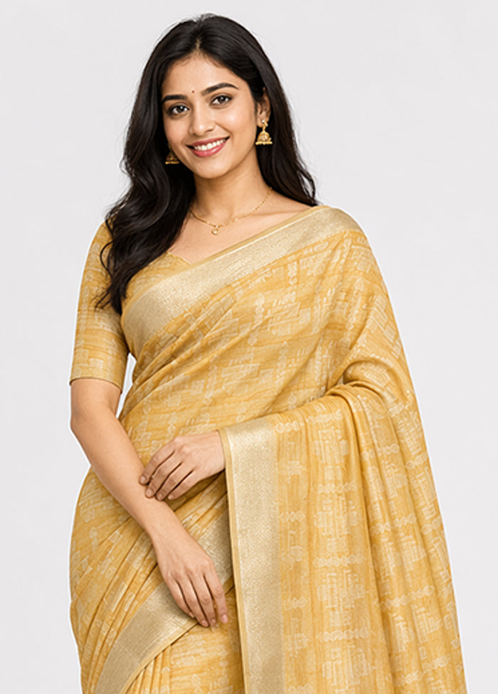 Yellow Pure Cotton Saree With Blouse Piece