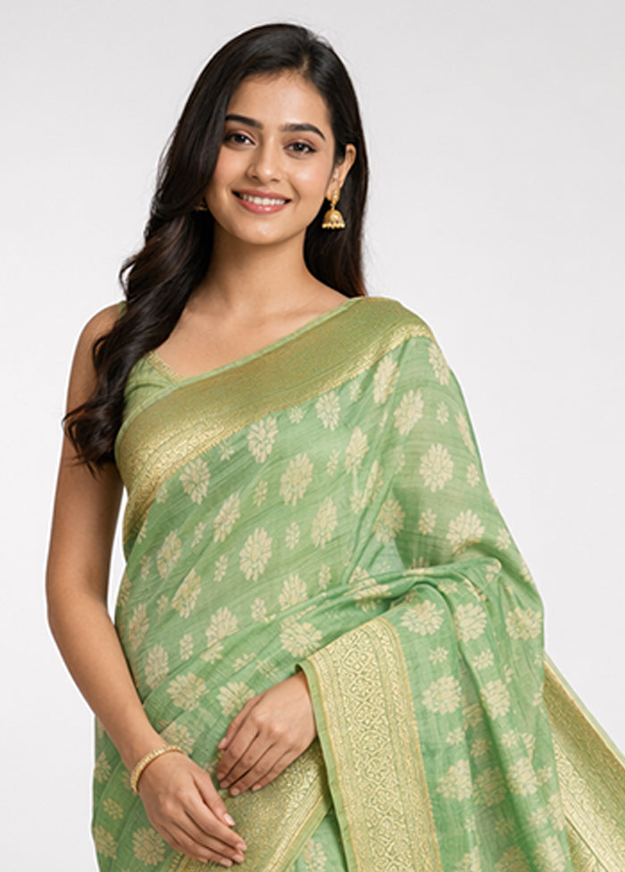 Green Pure Cotton Saree With Blouse Piece