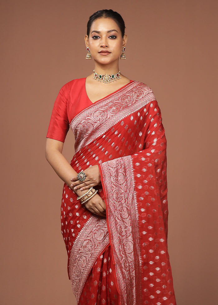 Red Georgette Saree With Blouse Piece