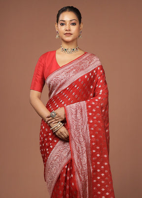 Red Georgette Saree With Blouse Piece
