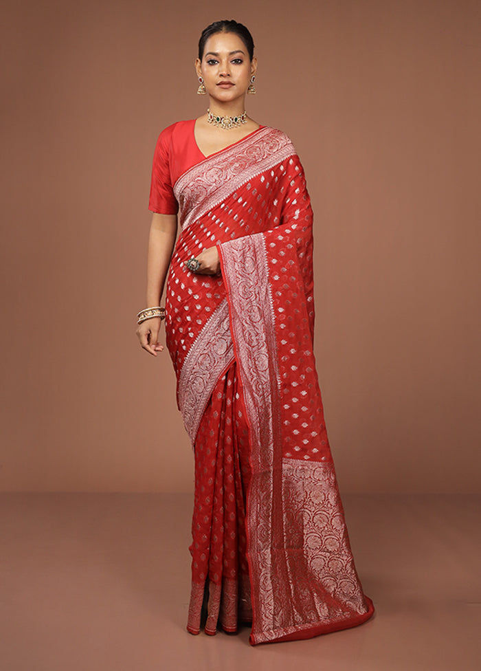 Red Georgette Saree With Blouse Piece