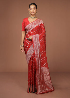 Red Georgette Saree With Blouse Piece