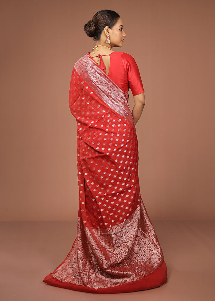 Red Georgette Saree With Blouse Piece