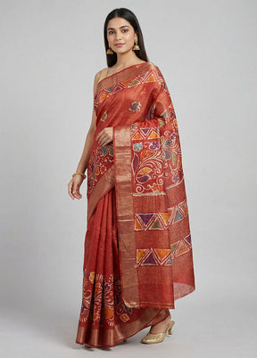 Maroon Handloom Tussar Pure Silk Saree With Blouse Piece