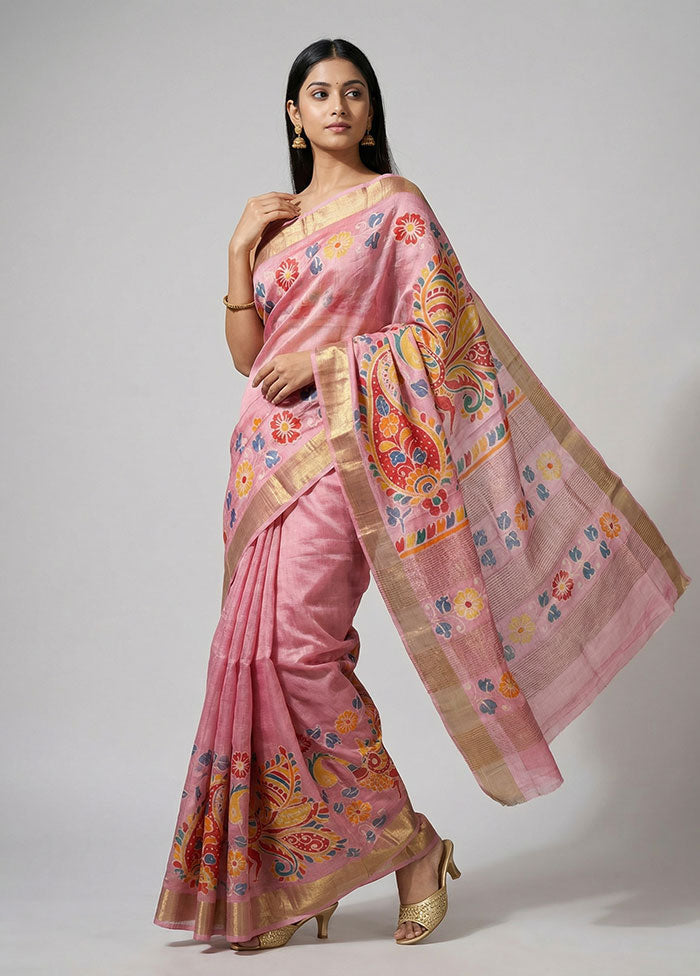Multicolor Handloom Tussar Pure Silk Saree With Blouse Piece
