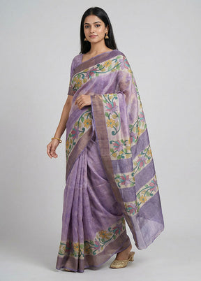 Cream Handloom Tussar Pure Silk Saree With Blouse Piece