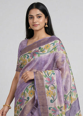 Cream Handloom Tussar Pure Silk Saree With Blouse Piece