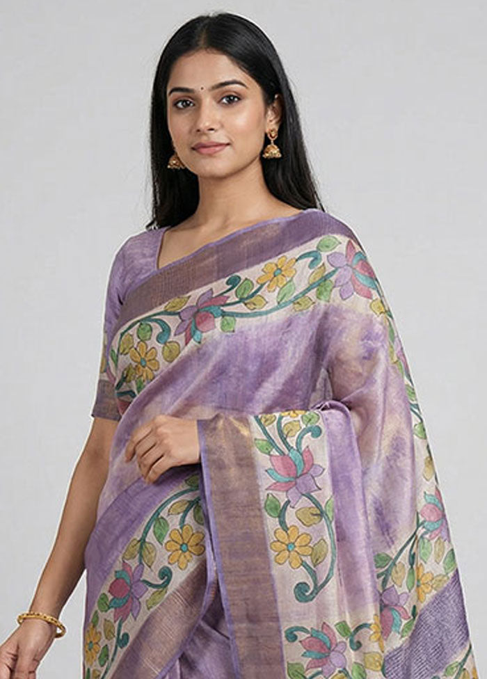 Cream Handloom Tussar Pure Silk Saree With Blouse Piece