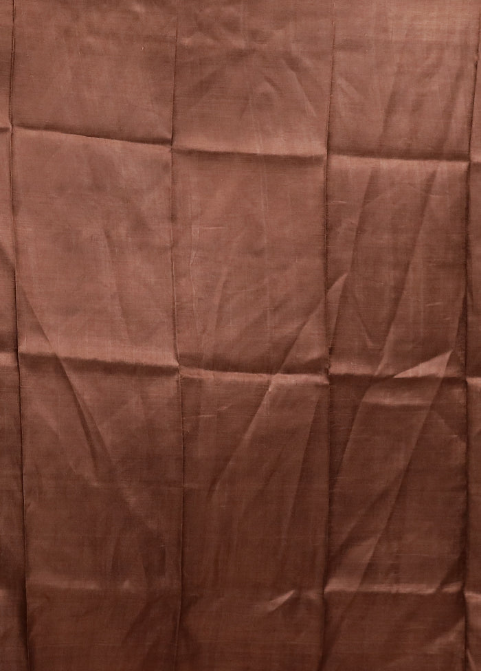 Brown Printed Pure Silk Saree Without Blouse Piece