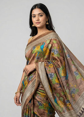 Rust Printed Silk Saree Without Blouse Piece
