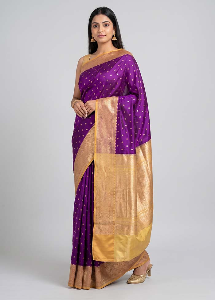 Purple Handloom Katan Pure Silk Saree With Blouse Piece