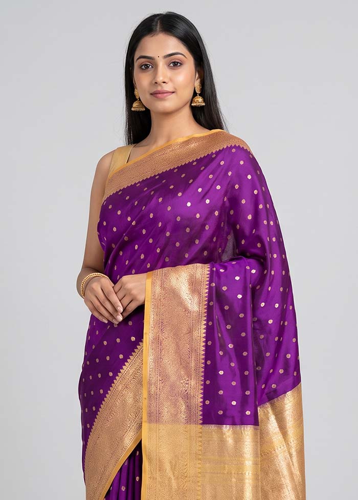 Purple Handloom Katan Pure Silk Saree With Blouse Piece