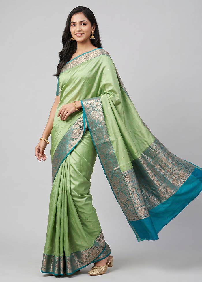 Green Handloom Katan Pure Silk Saree With Blouse Piece