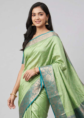 Green Handloom Katan Pure Silk Saree With Blouse Piece