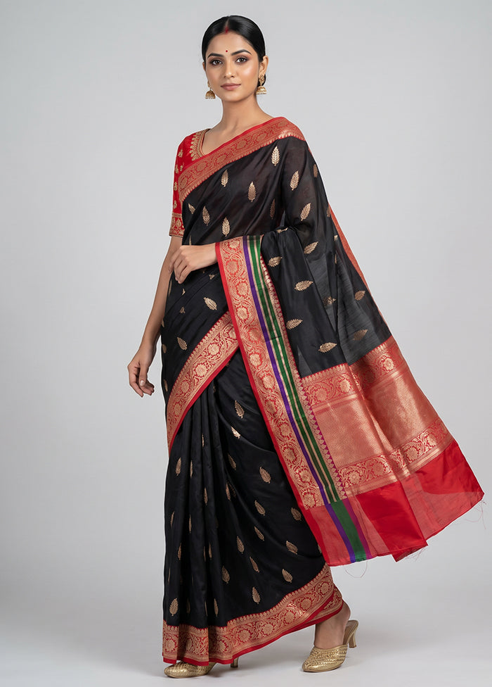 Black Handloom Katan Pure Silk Saree With Blouse Piece