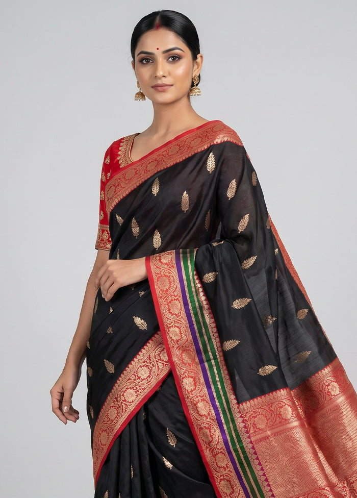 Black Handloom Katan Pure Silk Saree With Blouse Piece