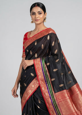 Black Handloom Katan Pure Silk Saree With Blouse Piece