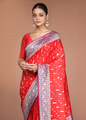 Red Katan Silk Saree With Blouse Piece