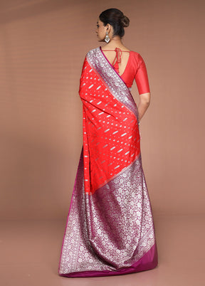 Red Katan Silk Saree With Blouse Piece