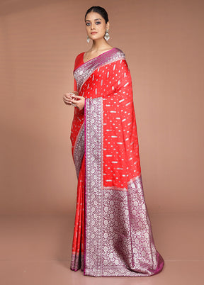 Red Katan Silk Saree With Blouse Piece