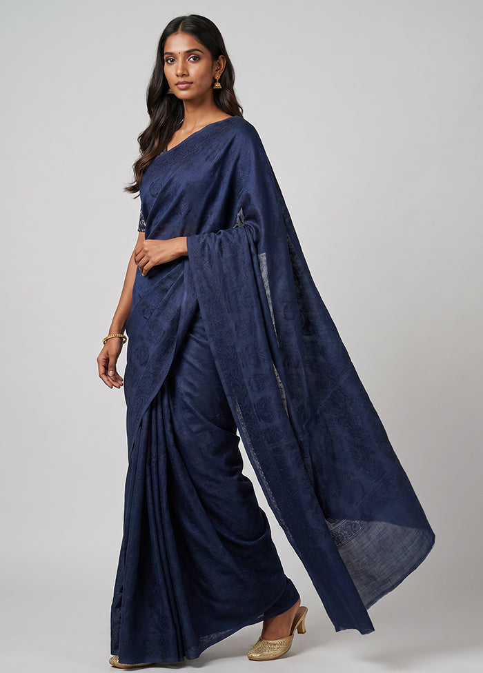 Blue Uppada Silk Saree With Blouse Piece