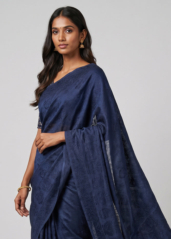 Blue Uppada Silk Saree With Blouse Piece