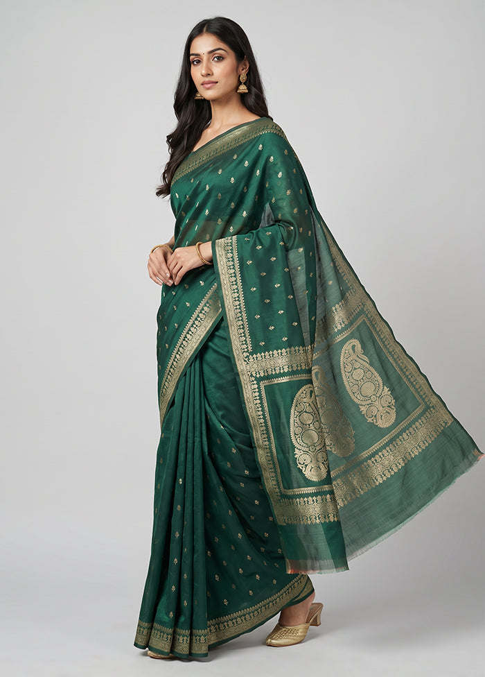 Green Katan Silk Saree With Blouse Piece